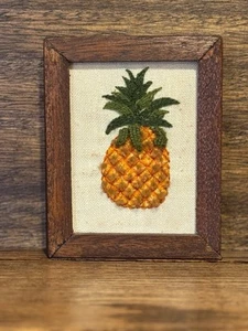 Sunset Designs Finished Crewel Embroidery Pineapple Fruit Wall Art VTG 5.75x4.5” - Picture 1 of 7