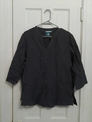 Lo último Blusa Algodón Lino Vacaciones Costeras Abotonada Manga 3/4 Top L B9 Foto 1 de 4