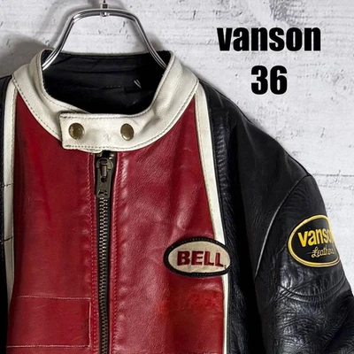 VANSON Single Rider Leather Jacket Size 36 Vintage Black Red Biker Motorcycle - Image 1 of 4
