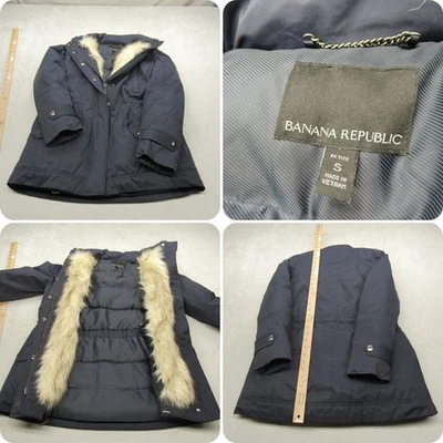 Chaqueta de plumón Banana Republic para mujer pequeña pequeña azul marino resistente al agua parka gruesa Foto 1 de 4