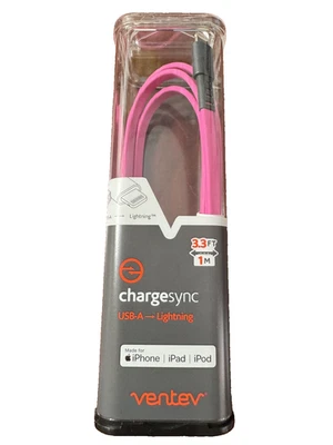 Ventev ChargeSync Lightening Flat Cable Tangle-Free - 3' - Pink - Image 1 of 3
