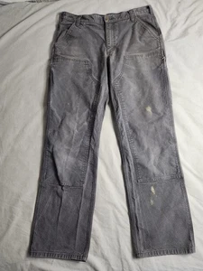 Carhartt Double Knee Duck Canvas Pants Mens Size 36x32 Gray Relaxed 103334 029 - Picture 1 of 10