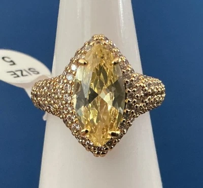 Bomb Party Ring “Sparkle With Purpose” RG54755 Lemon CZ Gold Plate Sz 5 - Image 1 of 3