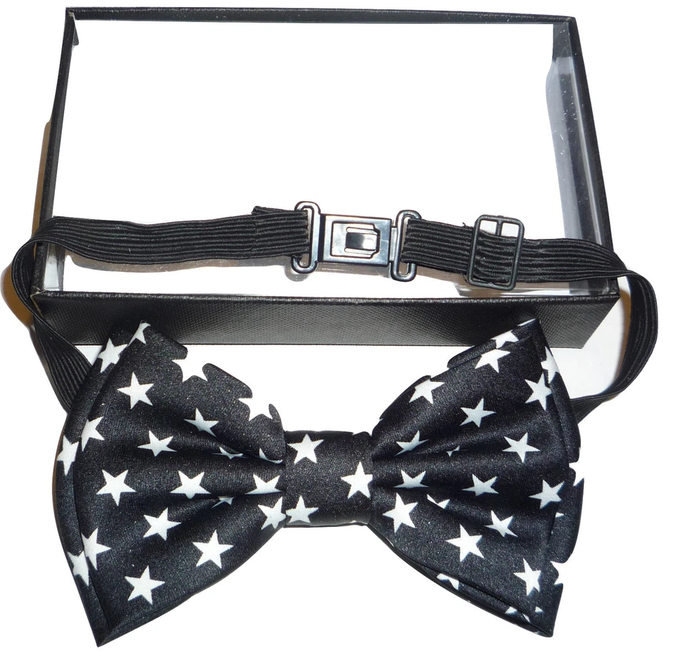 Pajarita de satén negra/azul marino con estrellas blancas (adulto-unisex) Foto 1 de 1