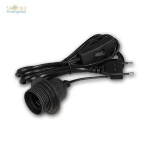 Kabel mit Fassung Lampenfassung E27 + Schalter 3,5m Netzkabel Euro-Stecker BLACK - Bild 1 von 6