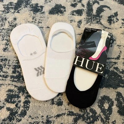 NEW Hue Black Microfiber Sock Liners & two white pairs No-Show Liner Socks S/M . - Image 1 of 2