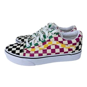 VANS Old Skool Sneakers Unisex Size M4.5 W6 White Multi Glitter Check Lace Up - Picture 1 of 11