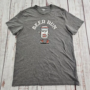 Beer Run Old Navy Funny Gray Short Sleeve Cotton Blend T-Shirt Men's L - Picture 1 of 8