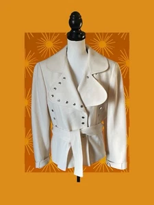 Elie Tahari Winter White Cream Crop Studded Suit Jacket Blazer Women's XL 12 14 - Picture 1 of 8