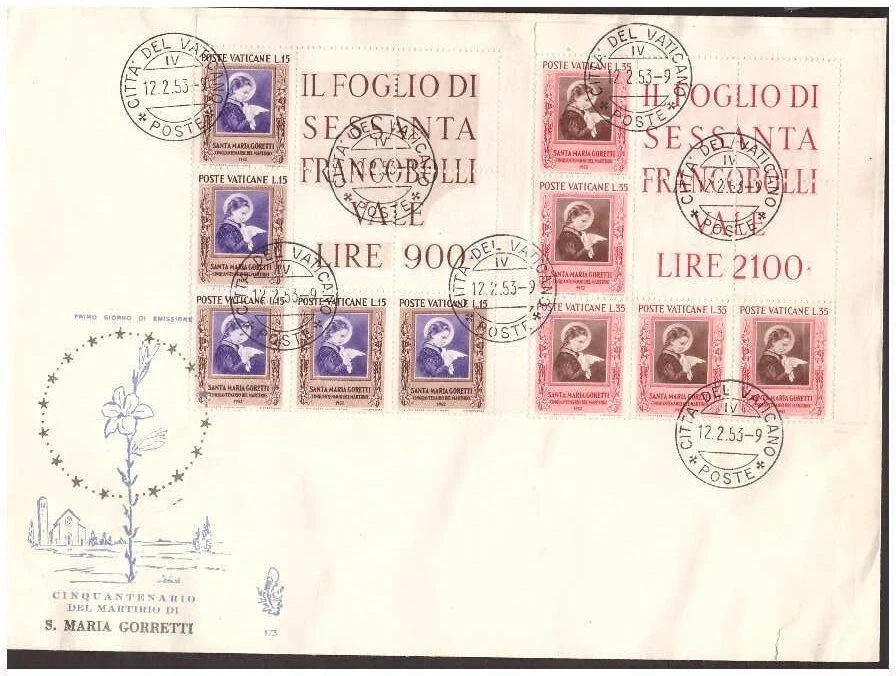 FDC Venetia Club Vatican 1953 - S.Maria Goretti Block Angle Rare - Image 1 of 1