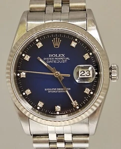 ROLEX MENS DATEJUST 16234 18K WHITE GOLD STEEL BLUE VIGNETTE DIAL JUBILEE WATCH - Picture 1 of 7