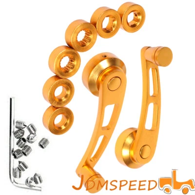 Bobinadora de ventana de coche universal de dos dorados manivela de vidrio perillas de aluminio de metal  Foto 1 de 4