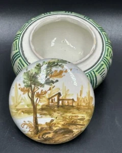 Castelli Pottery Italian Trinket Jar Hand Painted Vintage Ceramic Lidded Pancake - Picture 1 of 13