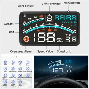 OBD2 HUD Head Up Display Projector Car Speedometer Gear Prompt Water Temp Gauge - Picture 1 of 12