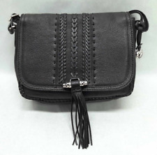 BRIGHTON AMAYA Tasseled Fringed & Stitch Leather Flap Saddle Bag CROSSBODY Purse