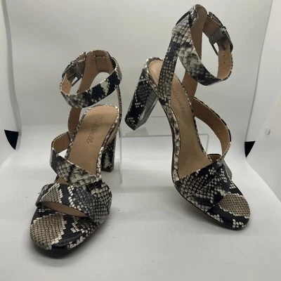 Sandalias Madewell The Liv para mujer tacón de cuero talla 7 bloque tiras serpiente en relieve Foto 1 de 4