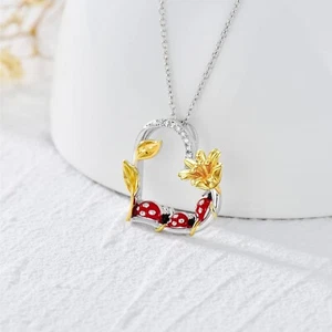 PEIMKO Ladybug Pendant Necklace Sterling Silver Daisy Flower Ladybug Love Heart - Picture 1 of 12