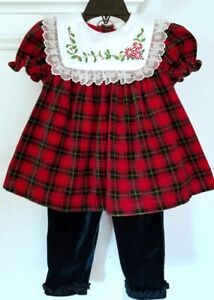 Vintage B. T. Kids Baby Girls Embroidered Christmas Collar Top & Leggings-18M