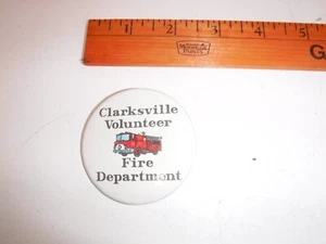 Vintage 2.25" Clarksville Vol Fire Michigan USA BUTTON Metal PIN BACK Red White - Picture 1 of 7