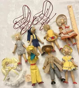 7 muñecas vintage polacas clavija de madera 1 alfiler de tela y 2 rockeros de alambre rojo hechos en Japón - Imagen 1 de 12