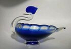 Vintage 70s Cobalt Blue Italian Hand Blown Glass Swan dish/vase