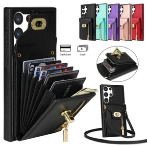 Credit Card Zipper Shoulder Wallet Leather Case Cover For Samsung Galaxy Phone - Picture 1 of 48