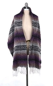 Poncho grueso LF Shrake manta mexicana de cuero cierre de corbata flecos OS - Imagen 1 de 8