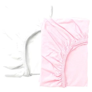 IKEA LEN Fitted sheet for cot, white/pink, 70x140 cm - Picture 1 of 5