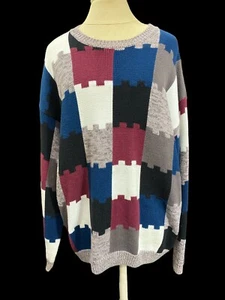 Vintage Henry Grethel Sweater-Men Sz M-Crew Neck-Multi Color-Handframe Knitted - Picture 1 of 9