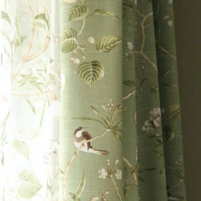 Cotton Linen Green Window Curtains For Living Room Bedroom Blackout Drapes - Image 1 of 4