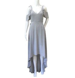 NEW Express Women’s 0 Ruffle Maxi Dress hi low gray Bridesmaid Wedding Guest - Picture 1 of 8