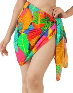 HAPPY BAY Women's Swimwear Coverup Bikini Wrap Sarong One Size Orange, Leaves - Picture 1 of 3