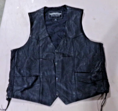 UNIK Black Leather Vest - SIDE LACE - Snap Front, Size L Pakistan NICE CONDION! - Image 1 of 4