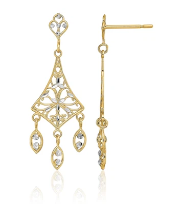 10K Solid Yellow Gold Filigree Chandelier Dangle Earrings - Image 1 of 4