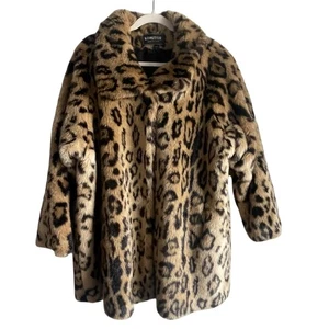 VTG Komitor Union Made USA Leopard Faux Fur Coat Glam Classic Lush Lined - Picture 1 of 18