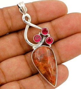 Natürlicher Blume Jaspis & Turmalin 925 massiv Sterlingsilber Anhänger @15-8 - Bild 1 von 1