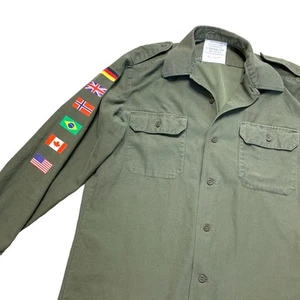 Vintage Militär Uniform Langarm Button Down Hemd Oberteil Flagge Patches Large - Bild 1 von 4