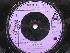 Rick Springfield Take A Hand 7" Chelsea 2005074 EX 1976 Take A Hand/Archangel - Picture 1 of 5