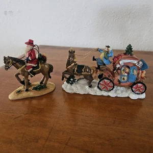 Unbranded Horse And Carriage Christmas Village Cowboy Santa Horse Lot 2 Holiday - Picture 1 of 13