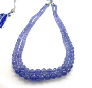 AAA+ 2 Line Tanzanite Faceted Round 5-8 MM Beads Necklace | Round Tanzanite Bead - Picture 1 of 6
