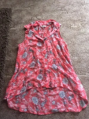 Ladies Sleeveless Button Up Blouse. Orange Floral. Peacocks 10 - Image 1 of 3