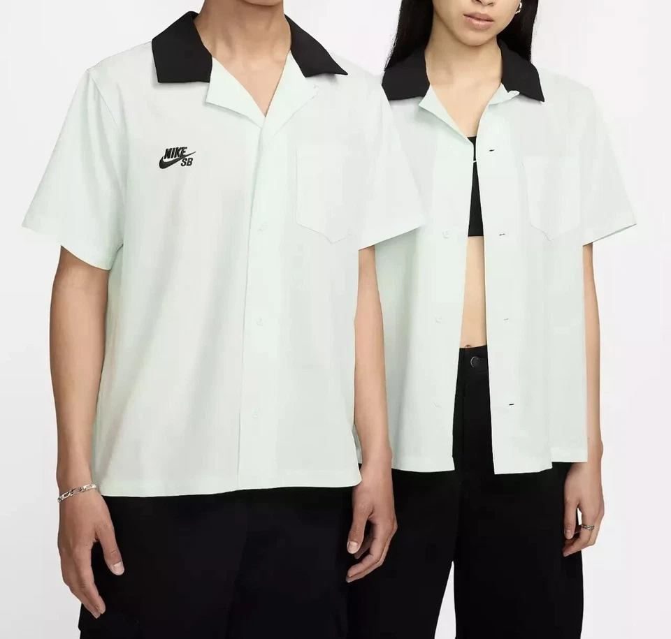 Nike SB Olympics 2024 S/S Bowler Shirt Barely Green/Black FZ4059-394 Size Large