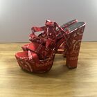 Red Bandanna Print Strap Up Platform Heels Size 8 New Without Box