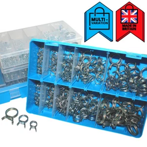Self Clamping Double Wire Spring Clips Fuel Air Water Clamps Assorted Box Sets - Picture 1 of 15