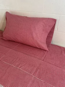 VTG Martha Stewart Red Gingham Twin Flat Fitted Sheet Set 1 Pillowcase NWOT - Picture 1 of 13
