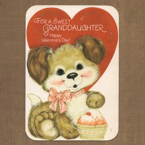 Unused Vtg Hallmark Valentine's Day Card FOR GRANDDAUGHTER, Cute Puppy Ice Cream - Picture 1 of 6