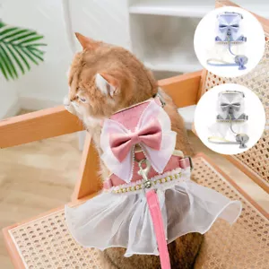 Lindo Moño Corbata Pequeño Perro Gato Arnés y Correa Escape Prueba Princesa Vestido Chaleco - Imagen 1 de 20