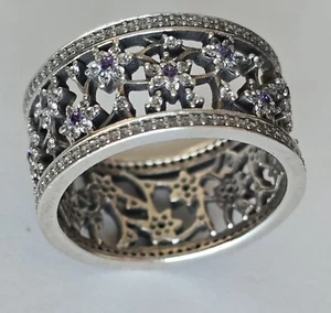 Pandora, Ring mit Blütenmuster & Steinen, Größe: 63, 925Silber, Neuwertig UVP60€ - Bild 1 von 6