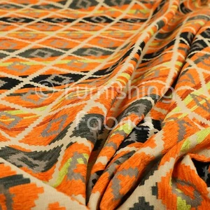 Modern Small Kilim Aztec Pattern Orange Chenille Curtain Upholstery Fabrics - Picture 1 of 5