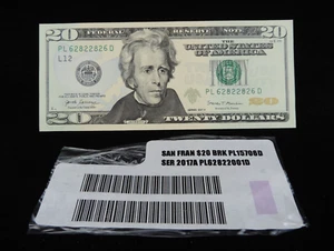 2017 A $20 Twenty Dollars FRN US Banknote PL 62822826 D RADAR Note L12 CU UNC - Picture 1 of 16